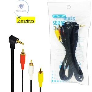 CABO AUXILIAR P2+3RCA 90 GRAUS ÁUDIO E VÍDEO 2 METROS (LE-1002)