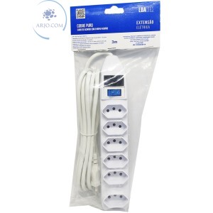 EXTENSÃO ELÉTRICA DE 3 METROS COM 06 TOMADAS TRIPLAS E FUSÍVEL DE PROTEÇÃO (SL7606-3m)