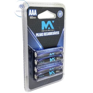 PILHA RECARREGÁVEL AAA 900mAh BLISTER COM 4 UNIDADES (MAX-REC3346)