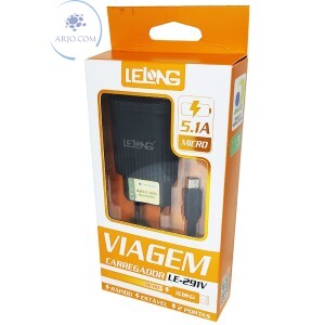 CARREGADOR V8 RÁPIDO COM 2 PORTAS USB 5.1A (LE-291V)