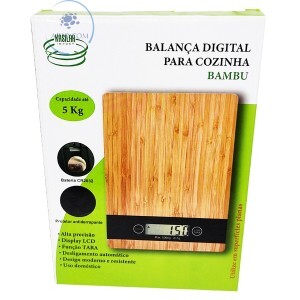BALANÇA DIGITAL PARA COZINHA 5Kg BAMBU (KL0239)