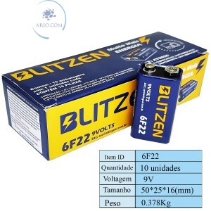 BATERIA 9V CAIXA COM 10 UNIDADES (6F22)