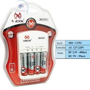 CARREGADOR DE PILHA COM 4 PILHAS AA 2600mAh (MO-CP51)