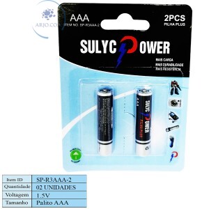 PILHA AAA PALITO CARTELA COM 02 UNIDADES (SP-R3AAA-2)