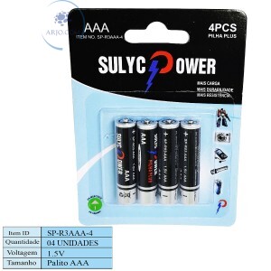 PILHA AAA PALITO CARTELA COM 04 UNIDADES (SP-R3AAA-4)