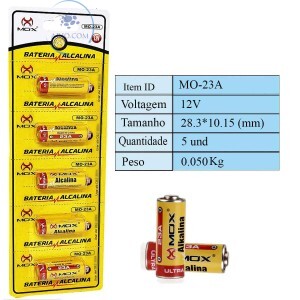 BATERIA ALCALINA 23A 12V CARTELA COM 5 UNIDADES (MO-23A)