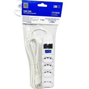 EXTENSÃO ELÉTRICA DE 1,5 METROS COM 04 TOMADAS TRIPLAS E FUSÍVEL DE PROTEÇÃO (SL7604)