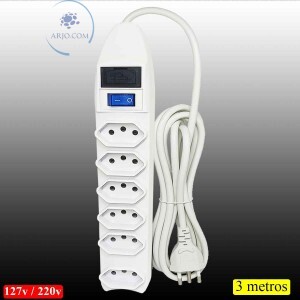 EXTENSÃO ELÉTRICA DE 3 METROS COM 06 TOMADAS TRIPLAS E FUSÍVEL DE PROTEÇÃO (SL7606-3m)