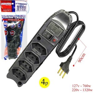 FILTRO DE LINHA PRISMATEC DE 04 TOMADAS TRIPLAS COM FUSÍVEL PROTETOR