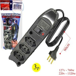FILTRO DE LINHA PRISMATEC DE 03 TOMADAS TRIPLAS COM FUSÍVEL PROTETOR