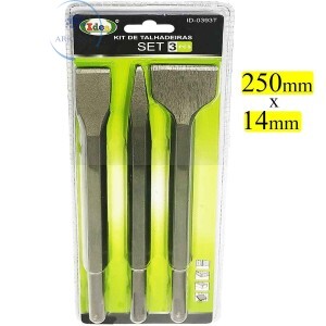 KIT 3 PEÇAS PONTEIRA E TALHADEIRAS PARA MARTELETE SDS PLUS (ID-0393T)