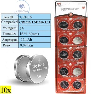 BATERIA 1616 BOTÃO 3V CARTELA COM 10 UNIDADES (MO-1616)