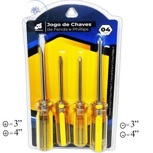 JOGO DE CHAVES FENDA E PHILIPS 04 PEÇAS (BAR-316001-18)
